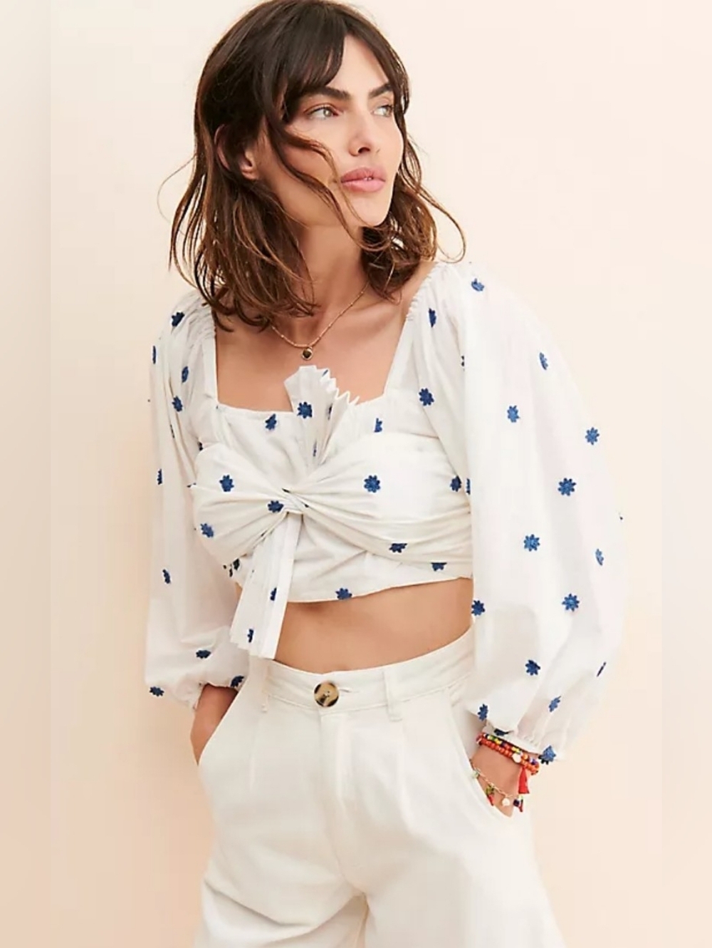 Farm Rio Blue Flower Crop Top